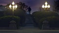 Rear view of a monument in the name of Yakov Sverdlov in ekaterinburg, Russia. Stock footage. Late evening in the street