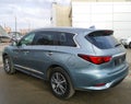 Rear view of the new crossover Infiniti QX50 near the auto show on April 10, 2020 in Russia, Tatarstan, Kazan, Victory Avenue 216 Royalty Free Stock Photo