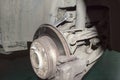 Rear view of the replaced new upper arm of the front suspension of the left wheel of the car Royalty Free Stock Photo