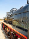 Rear view of an old black steam locomotive