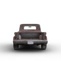 Rear view 3D rendering of an old rusty vintage red pickup truck isolated on white Royalty Free Stock Photo