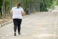 Overweight woman jogging on the road Royalty Free Stock Photo