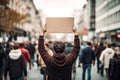 Rear view of people with placards and posters on global strike on city street Royalty Free Stock Photo