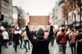 Rear view of people with placards and posters on global strike on city street Royalty Free Stock Photo