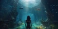 Person entering a fantastical underwater summer world, where mermaids and aquatic creatures celebrate the season beneath