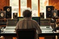 rear view of a producer overseeing a recording session