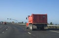 Rear view of red heavy duty industrial truck Royalty Free Stock Photo