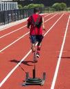 Rear view of runner pulling sled with weights Royalty Free Stock Photo