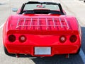 Rear view of 1970's model red antique Corvette