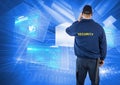 Rear view of security guard against screen Royalty Free Stock Photo