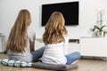 Rear view of siblings watching TV at home Royalty Free Stock Photo