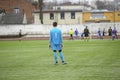 Rear view of soccer goalkeeper