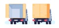 Rear view of truck with doors closed and open. Delivery service. Cargo shipping. Freight shipment. Lorry loading