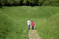 Rear View Of Two Little Boys Holding Hands And Walking Through The Green Field Towards The Forest Royalty Free Stock Photo