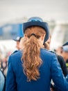 Rear view with a unidentified young student cadet at Romanian Aviation Academy in uniform