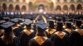 Rear view, University graduates honored in graduation ceremony Royalty Free Stock Photo