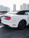 Rear View White Ford Mustang