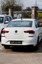 Rear view white Volkswagen Polo