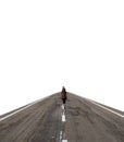 Rear view of woman walking along road with white background