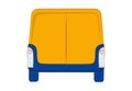 Rear view of yellow and blue bus vector illustration. Cartoon public transport, city vehicle, bus back design