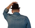 Rear view of a young man with a bowler