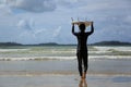 Rear view of young woman surfer Royalty Free Stock Photo