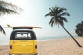 Rear of vintage car parked on the tropical beach Royalty Free Stock Photo