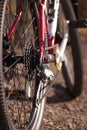 Rear wheel of a bicycle close up. Preparing to ride. Rear sprocket on bike Royalty Free Stock Photo