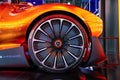 Rear wheel disc tire. Orange Mercedes New Vision one - eleven model. Thailand, Bangkok 07 april 2024