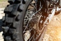 Rear wheel of an Enduro motorcycle close up