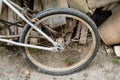 The rear wheel flat Tire of the bicycle Royalty Free Stock Photo