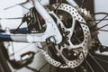 Rear wheel of road bike. Disc brakes and sprocket Royalty Free Stock Photo