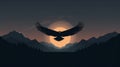 Minimalist Eagle Flying Over Mountains At Night