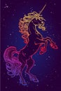 Rearing up Unicorn. Fantasy concept art for tattoo, logo.