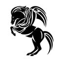 Rearing up winged pegasus horse black vector outline