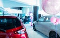 Rearview car parked in luxury showroom. Car dealership office. New car parked in modern showroom. Car for sale and rent business Royalty Free Stock Photo