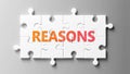 Reasons complex like a puzzle - pictured as word Reasons on a puzzle pieces to show that Reasons can be difficult and needs Royalty Free Stock Photo