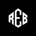 REB letter logo design with polygon shape. REB polygon and cube shape logo design. REB hexagon vector logo template white and Royalty Free Stock Photo