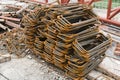 Rebar adapted to steel casing for construction. Rust on rebar is useless for use in construction. Royalty Free Stock Photo