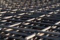 The rebar is bonded with steel wire for use as a construction infrastructure. Which part of the rebar has rusted due to chemical Royalty Free Stock Photo