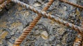 The rebar framework covered in a protective layer to prevent rust and corrosion before the concrete is poured