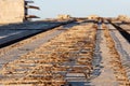 Rebar metal of bridge surface under construction