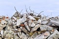 The rebar sticking up from piles of brick rubble, stone and concrete rubble Royalty Free Stock Photo