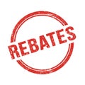 REBATES text written on red grungy round stamp Royalty Free Stock Photo