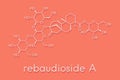 Rebaudioside A molecule. One of the main steviol glycosides found in stevia plants, used as sweetener. Skeletal formula. Royalty Free Stock Photo