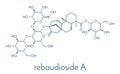 Rebaudioside A molecule. One of the main steviol glycosides found in stevia plants, used as sweetener. Skeletal formula. Royalty Free Stock Photo