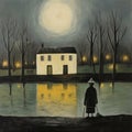 Rebecca Gagne: Moonlight At The House - Traditional Figurative Art