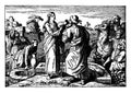 Rebecca Offers Water to Eliezer at the Well and is Chosen to be Isaac`s Wife vintage illustration