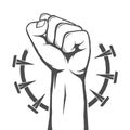 Rebel, protest revolution poster. Human clenched fist isolated o