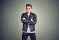 Rebel trendy man in leather jacket Royalty Free Stock Photo